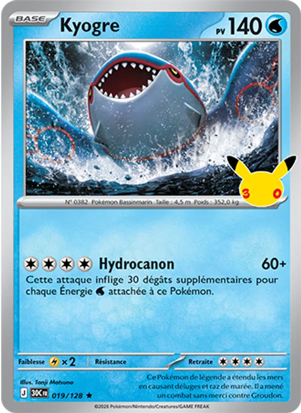 Carte Kyogre 019/128 – 30e Anniversaire