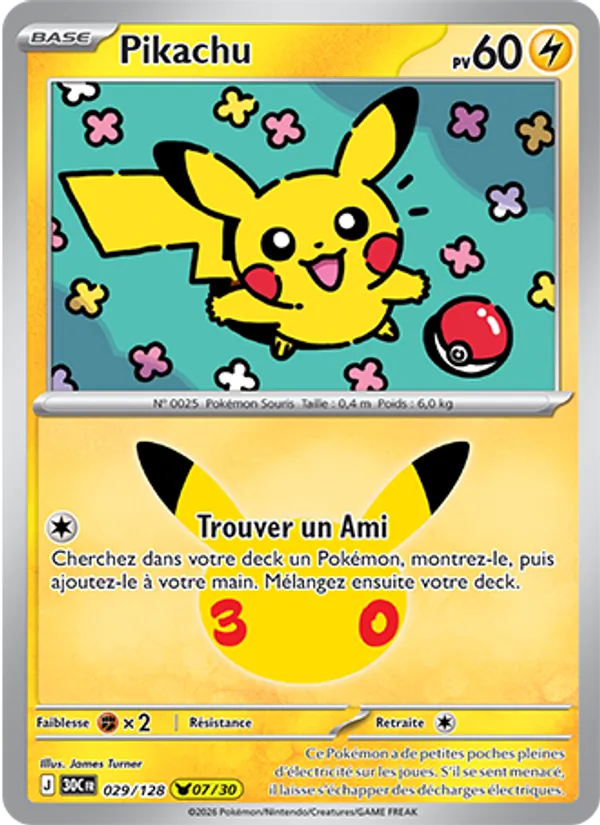 Carte Pikachu 029/128 – 30e Anniversaire