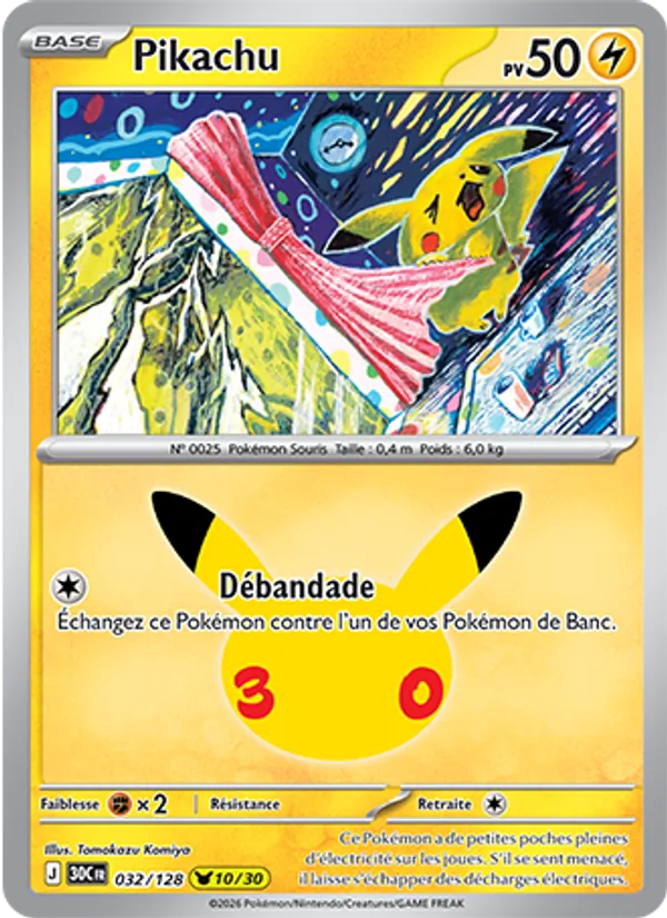 Carte Pikachu 032/128 – 30e Anniversaire