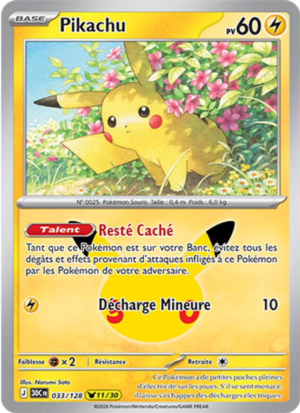 Carte Pikachu 033/128 – 30e Anniversaire