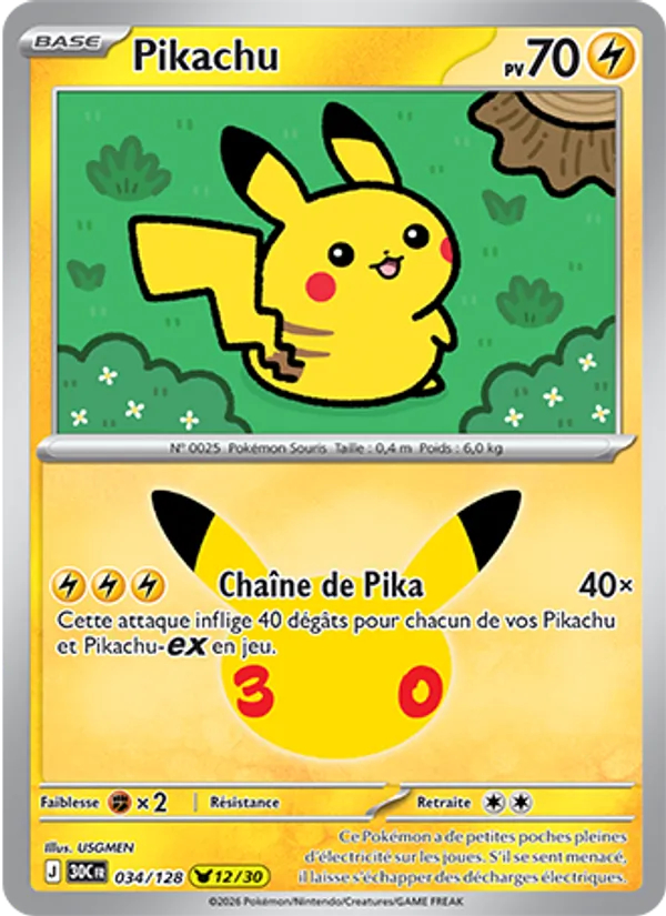 Carte Pikachu 034/128 – 30e Anniversaire