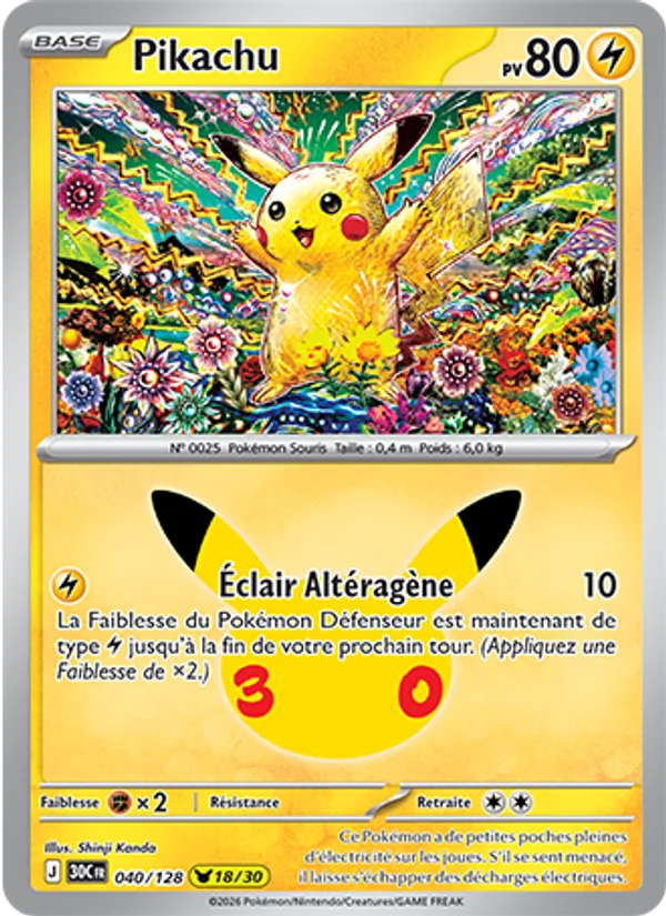 Carte Pikachu 040/128 – 30e Anniversaire