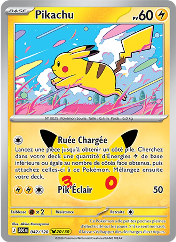 Carte Pikachu 042/128 – 30e Anniversaire