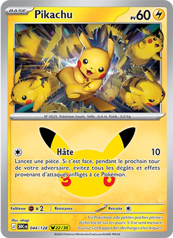 Carte Pikachu 044/128 – 30e Anniversaire