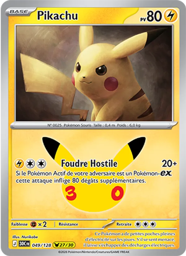 Carte Pikachu 049/128 – 30e Anniversaire