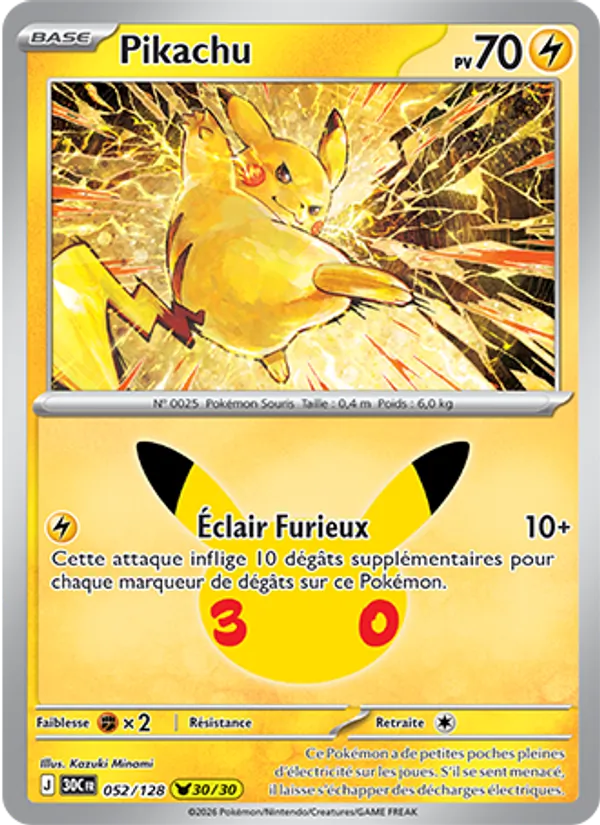 Carte Pikachu 052/128 – 30e Anniversaire