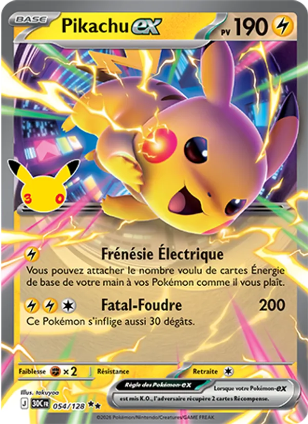 Carte Pikachu-ex 054/128 – 30e Anniversaire
