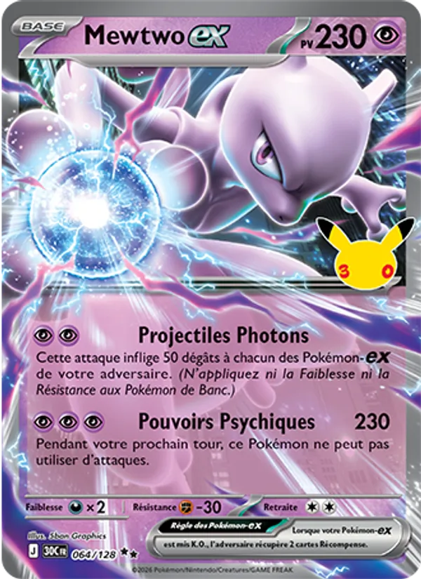 Carte Mewtwo-ex 064/128 – 30e Anniversaire