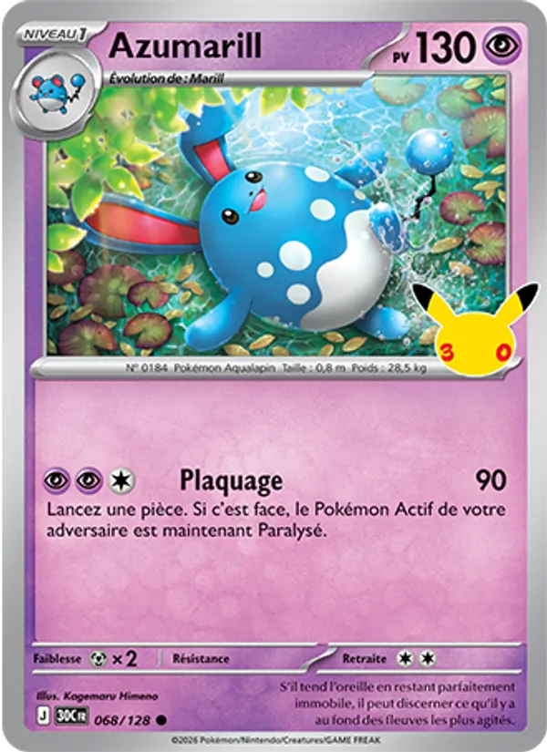 Carte Azumarill 068/128 – 30e Anniversaire