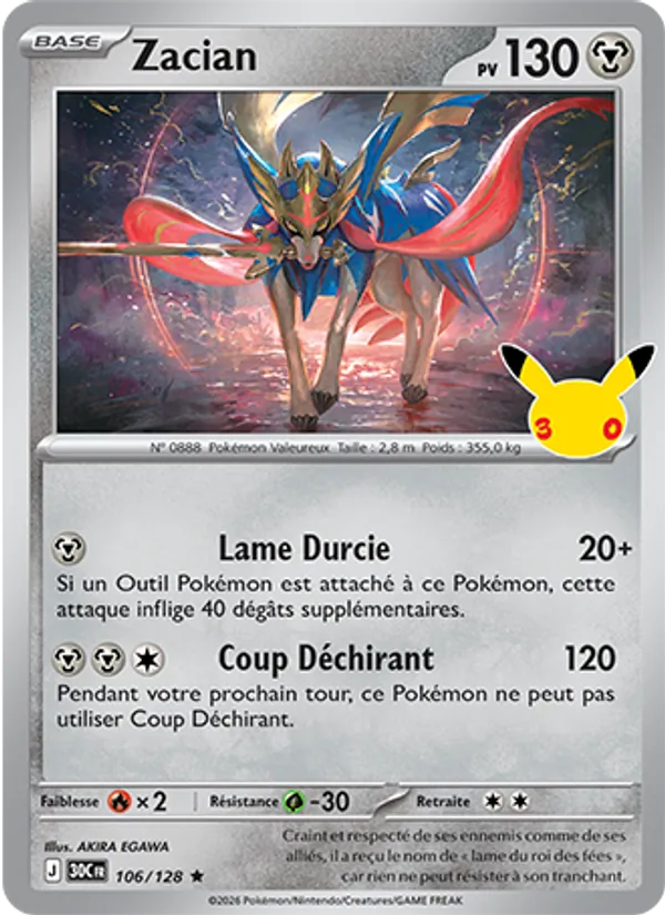 Carte Zacian 106/128 – 30e Anniversaire