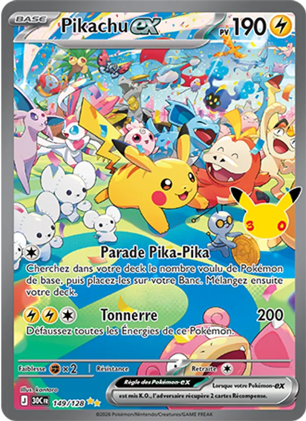 Carte Pikachu-ex 149/128 – 30e Anniversaire