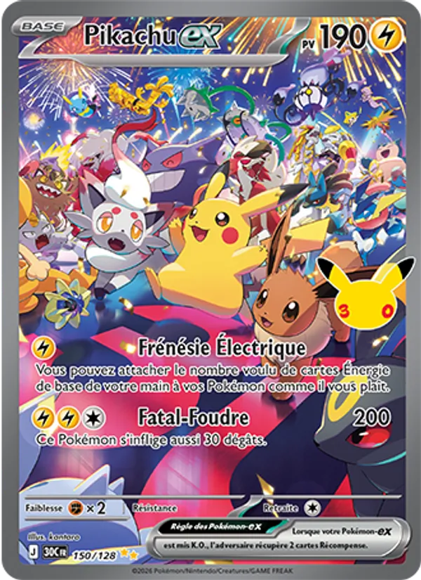 Carte Pikachu-ex 150/128 – 30e Anniversaire
