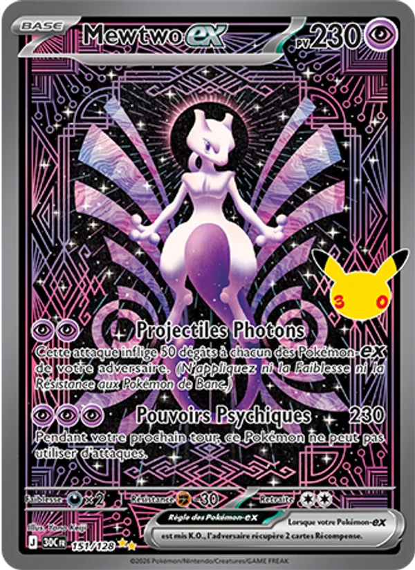 Carte Mewtwo-ex 151/128 – 30e Anniversaire
