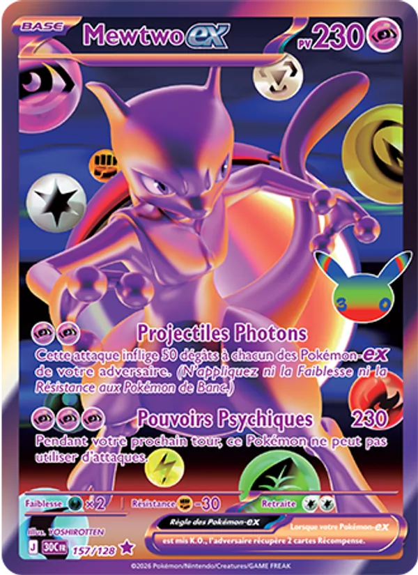 Carte Mewtwo-ex 157/128 – 30e Anniversaire
