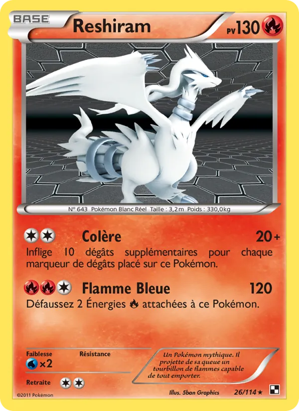 Carte Reshiram 26/114 – Noir & Blanc