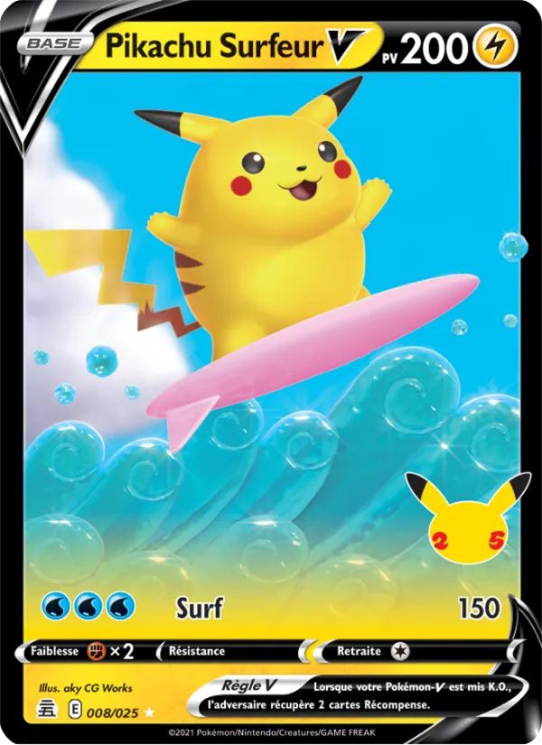 Carte Pikachu Surfeur V 8/25 – Célébrations