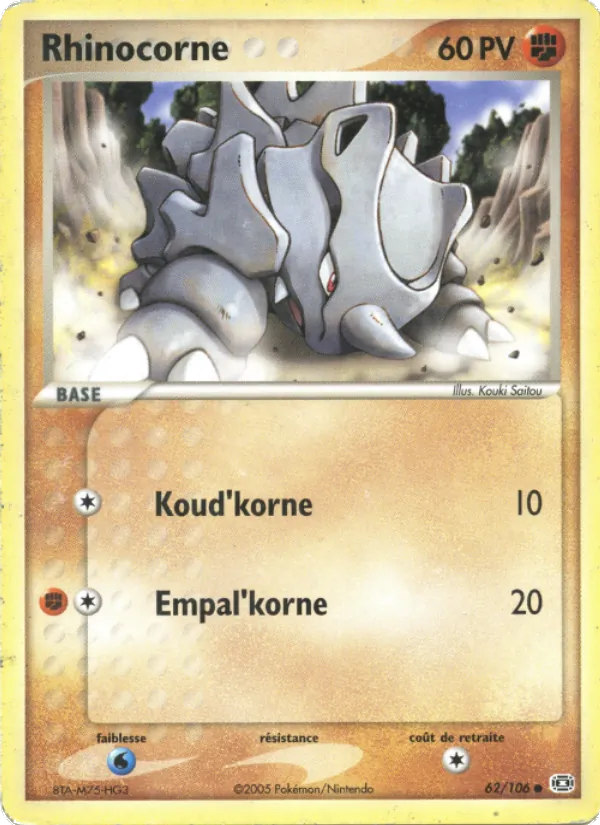 Carte Rhinocorne 62/106 – EX Émeraude