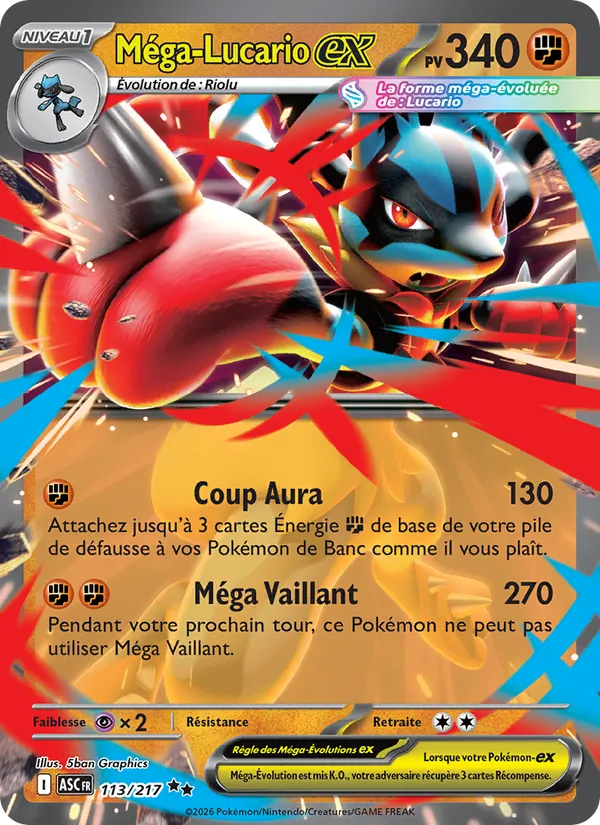 Carte Méga-Lucario-ex 113/217 – Héros Transcendants