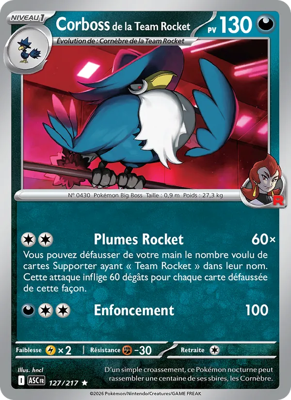 Carte Corboss de la Team Rocket 127/217 – Héros Transcendants