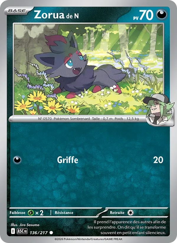 Carte Zorua de N 136/217 – Héros Transcendants