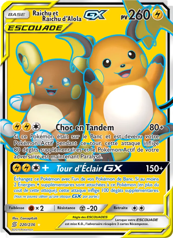 Carte Raichu et Raichu d’Alola GX 220/236 – Harmonie des Esprits