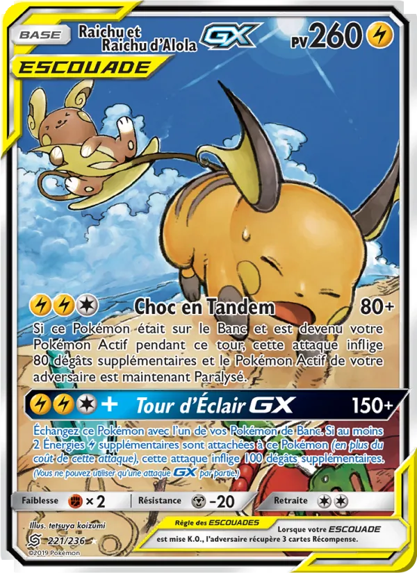 Carte Raichu et Raichu d’Alola GX 221/236 – Harmonie des Esprits