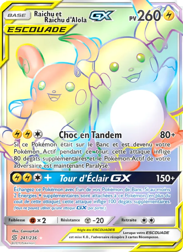 Carte Raichu et Raichu d’Alola GX 241/236 – Harmonie des Esprits