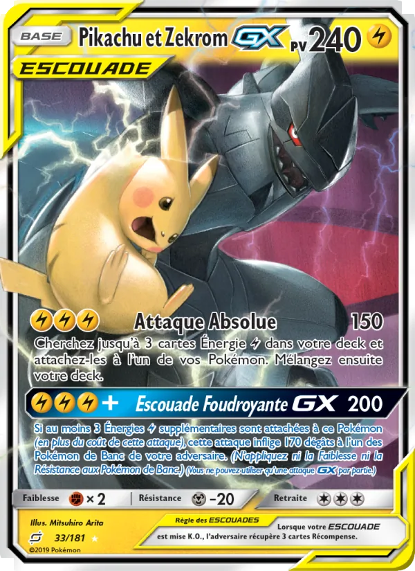 Carte Pikachu et Zekrom GX 33/181 – Duo de Choc