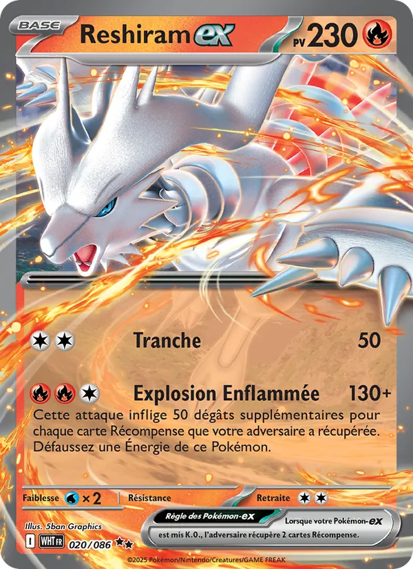 Carte Reshiram-ex 020/086 – Flamme Blanche