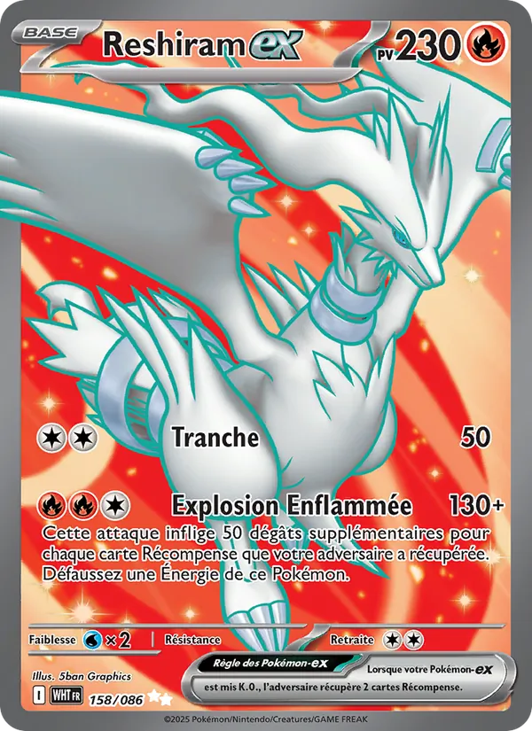 Carte Reshiram-ex 158/086 – Flamme Blanche