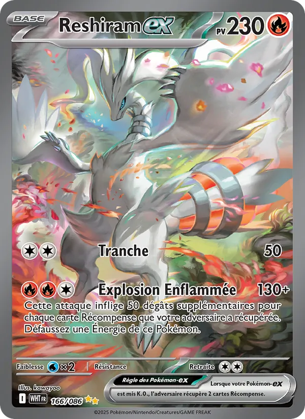 Carte Reshiram-ex 166/086 – Flamme Blanche