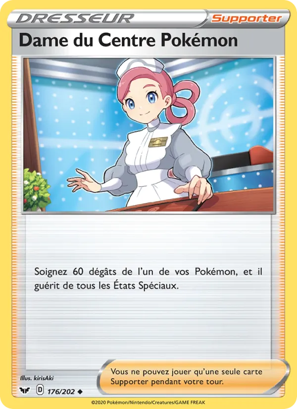 Carte Dame du Centre Pokémon 176/202 – Épée et Bouclier