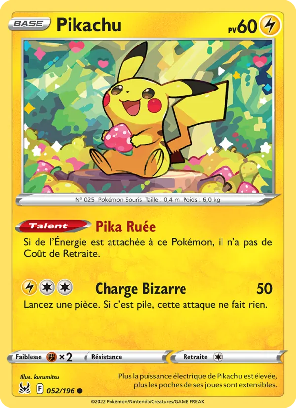 Carte Pikachu 052/196 – Origine Perdue