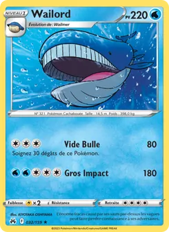 Carte Wailord 032/159 – Zénith Suprême