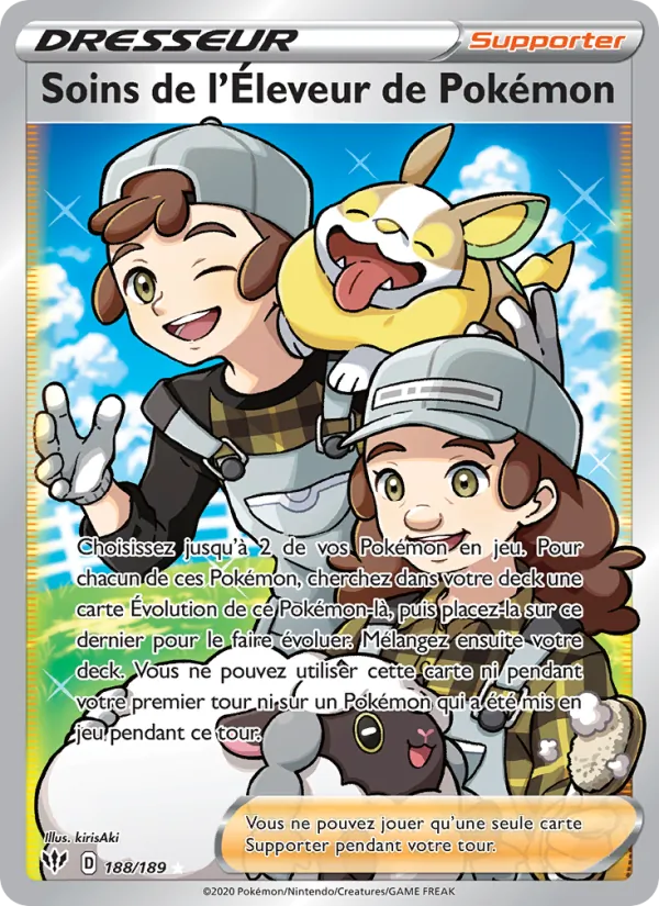 Carte Soins de l'Éleveur de Pokémon 188/189 – Ténèbres Embrasées