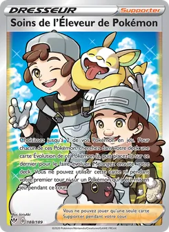 Carte Soins de l'Éleveur de Pokémon 188/189 – Ténèbres Embrasées