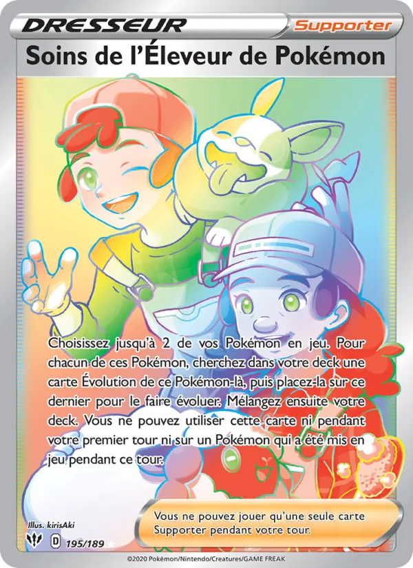 Carte Soins de l'Éleveur de Pokémon 195/189 – Ténèbres Embrasées