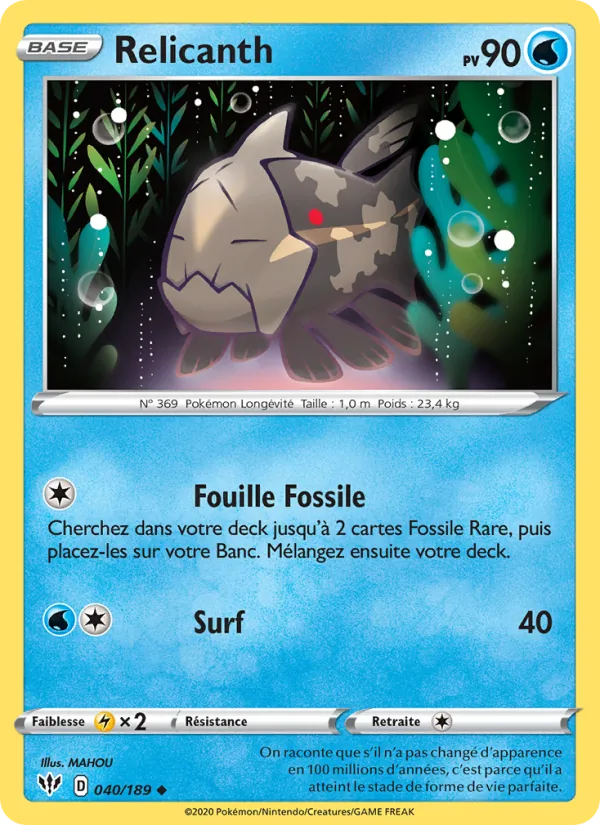Carte Relicanth 40/189 – Ténèbres Embrasées
