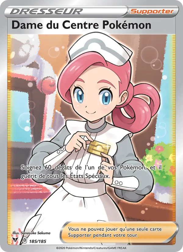 Carte Dame du Centre Pokémon 185/185 – Voltage Éclatant